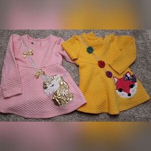 Kids Headquarters Bundle Pink Unicorn and Yellow Fox Quilted Tops Size 2T